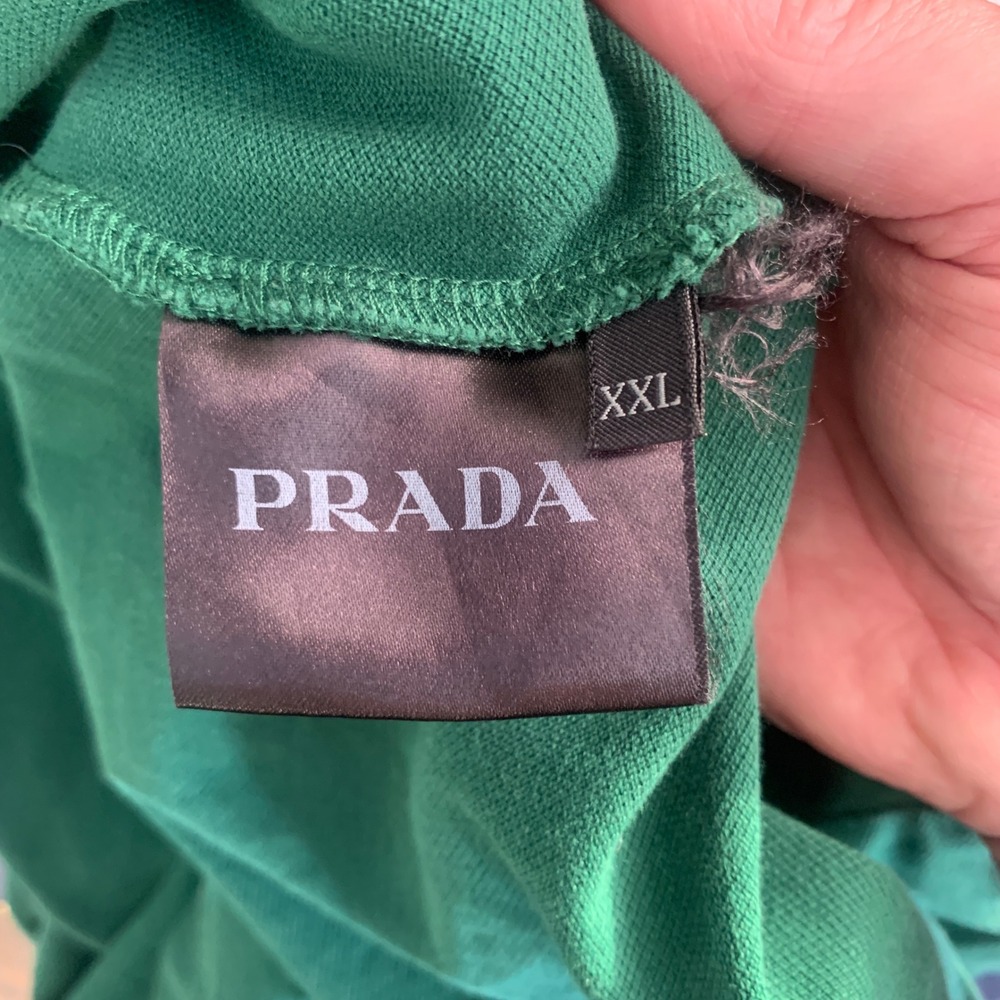 Prada Milano Polo Shirt Mens XXL Green Short Sleeve SJJ888 Contrast Trim Logo - Picture 5 of 8